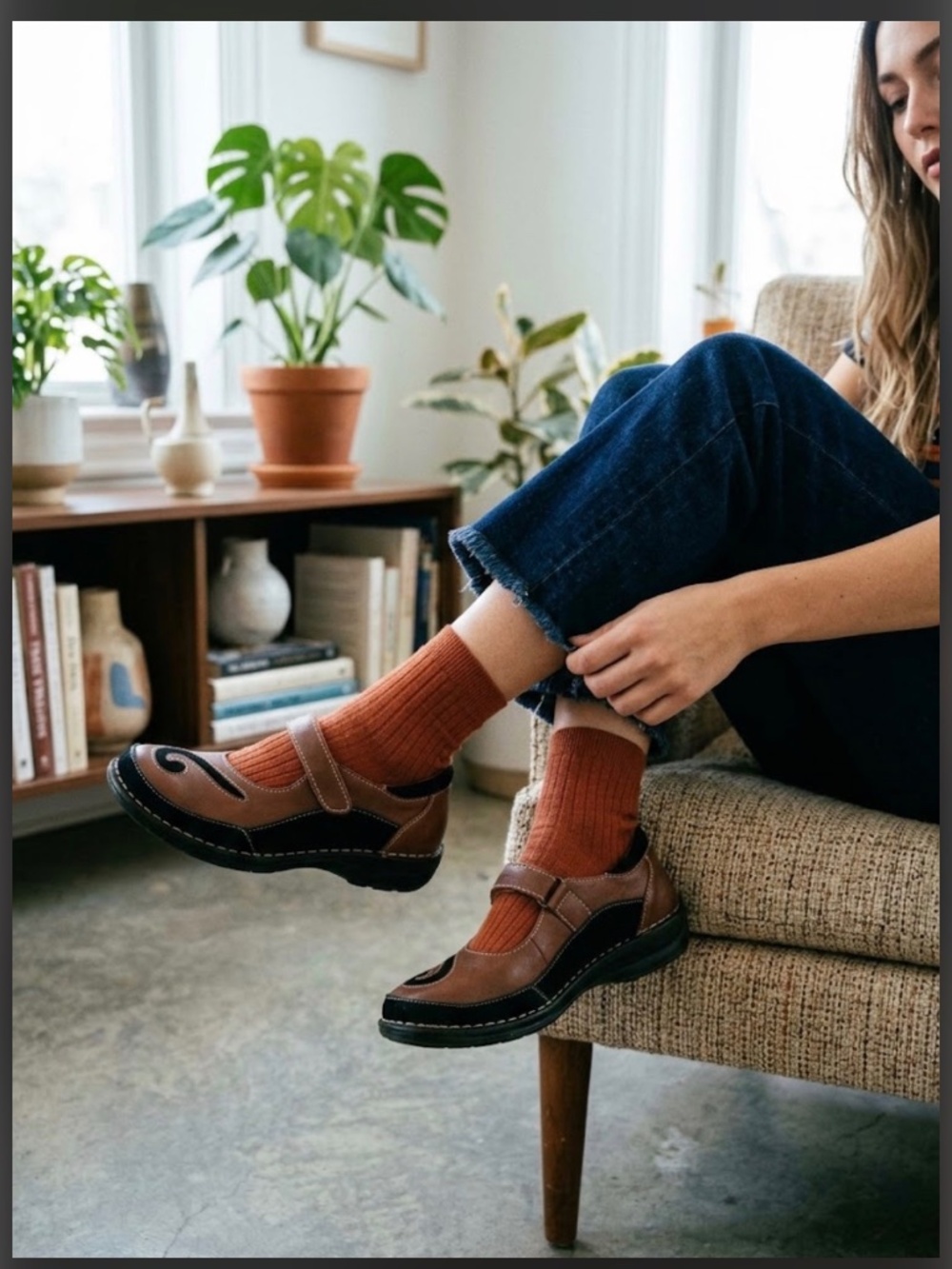 Bernie Mev Brown Black Leather Mary Jane Flats Size EU 39 / US 8.5